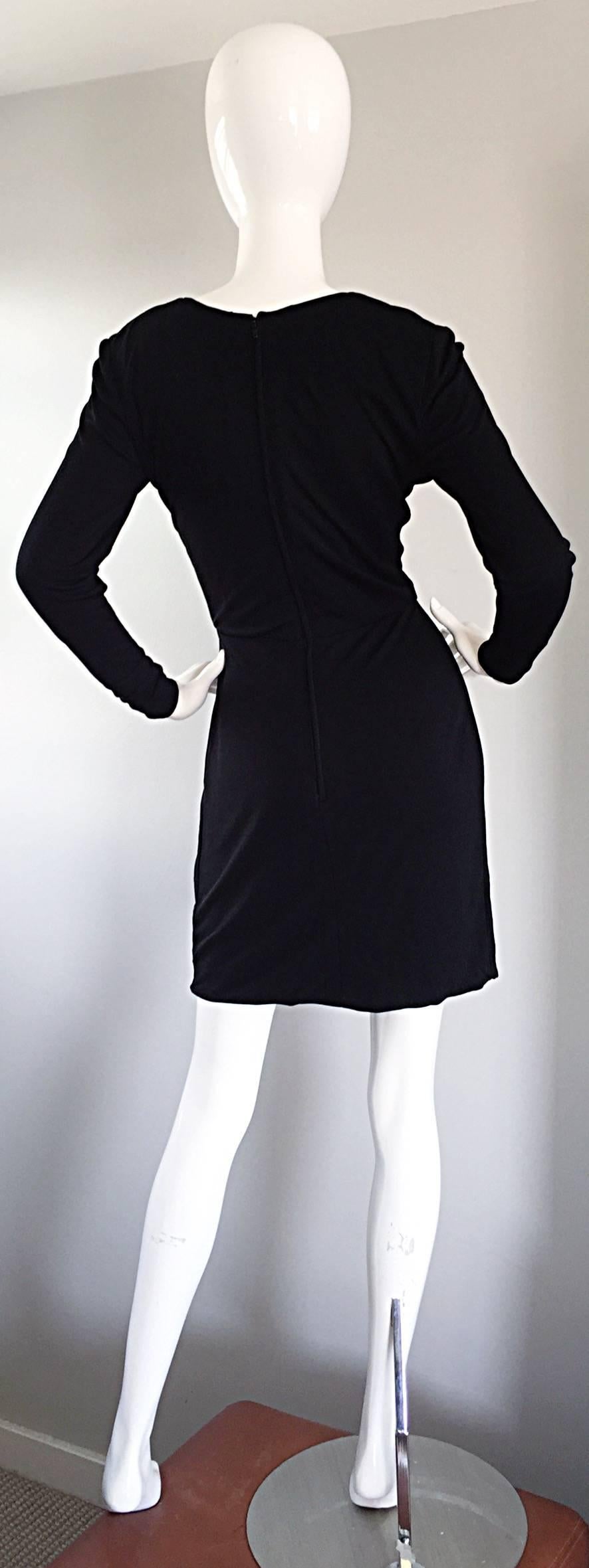 Beautiful Vintage Vicky Tiel Couture Black Jersey Ruched Dress w/ Lace Cut - Out For Sale 4