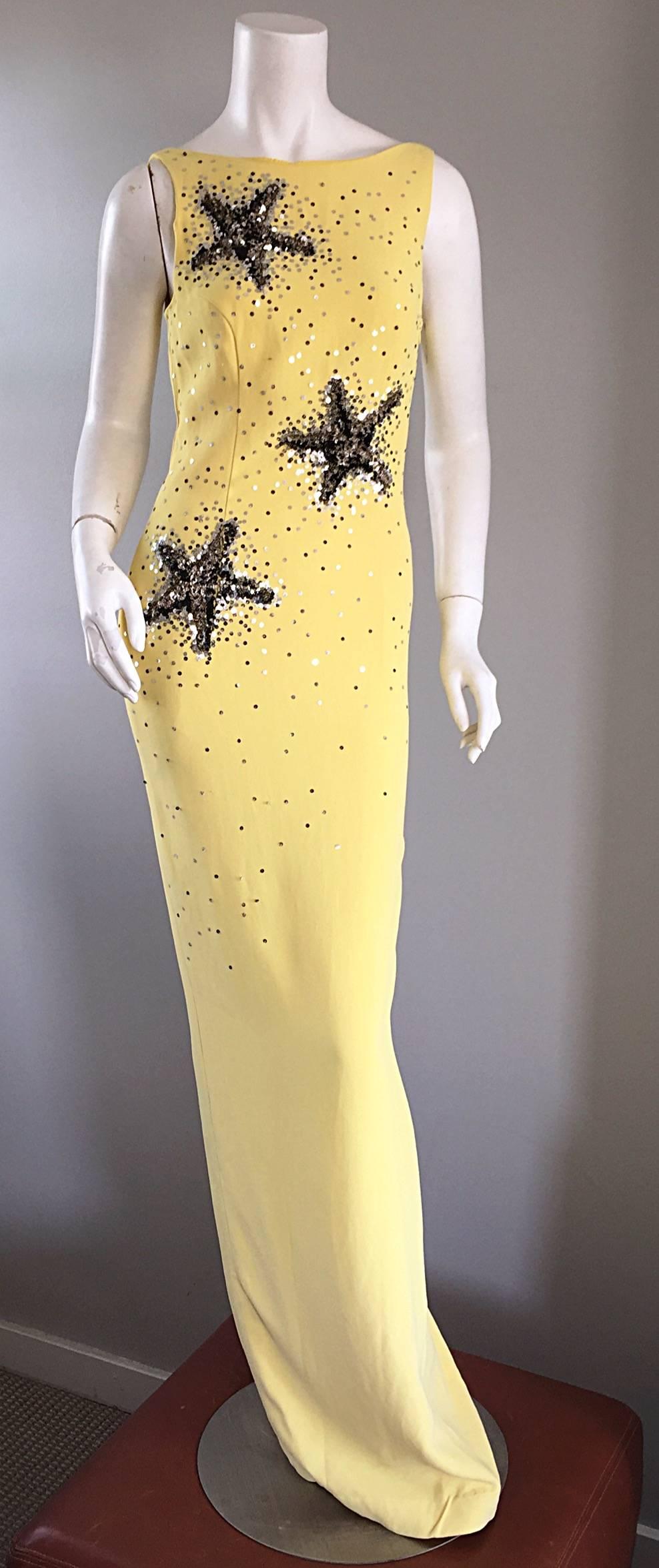 Stunning Gai Mattiolo Couture Vintage Yellow Sequined ' Starfish ' Gown / Dress 4