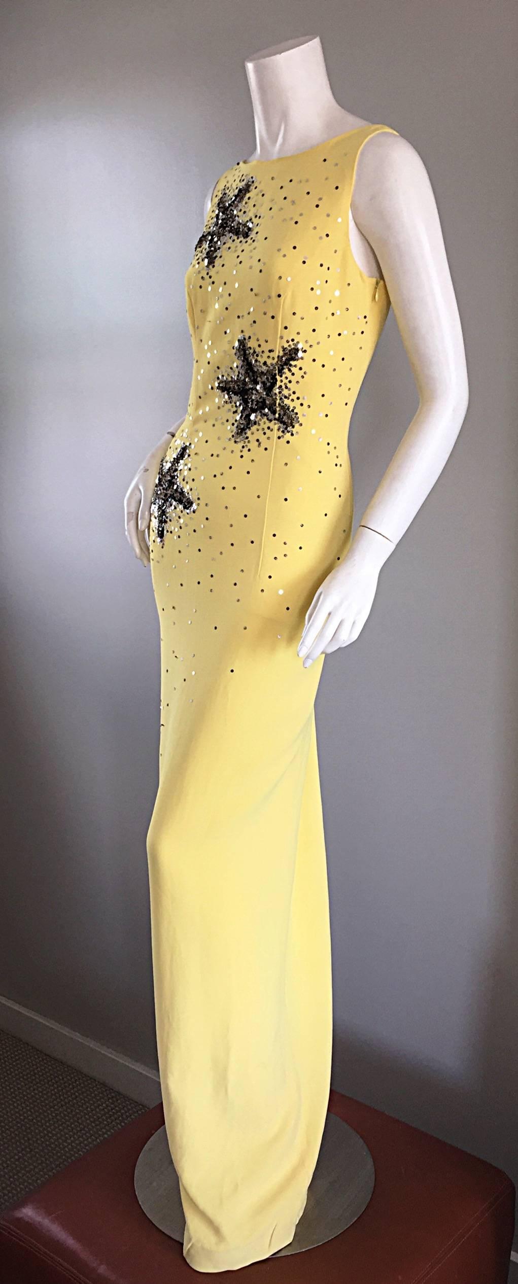 Stunning Gai Mattiolo Couture Vintage Yellow Sequined ' Starfish ' Gown / Dress 5