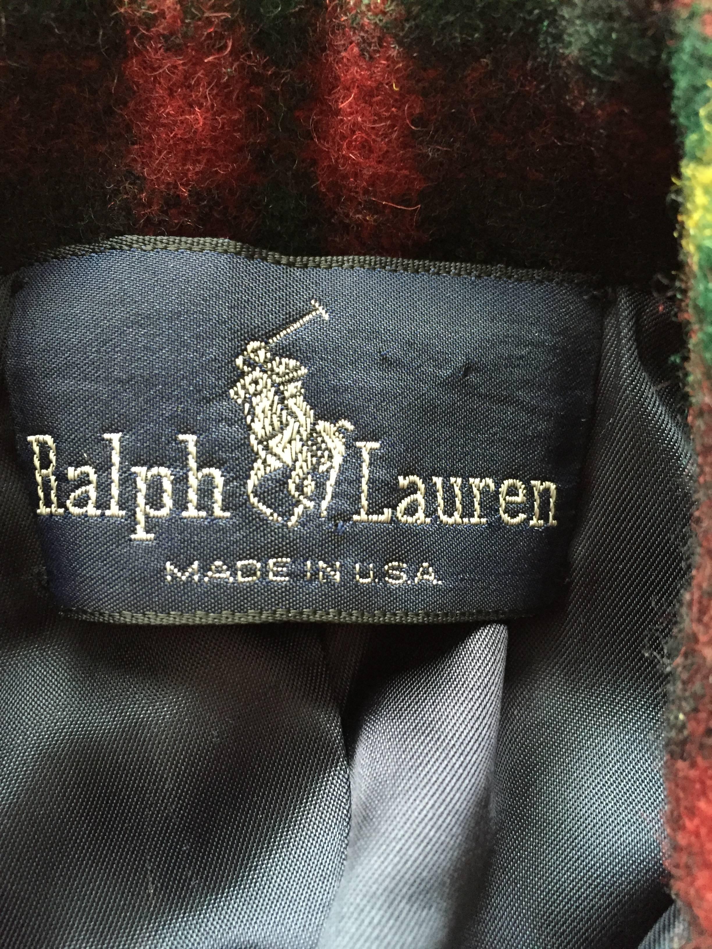 Women's Classic Vintage Ralph Lauren ' Blue Label ' Tartan Plaid Belted Wool Car Coat