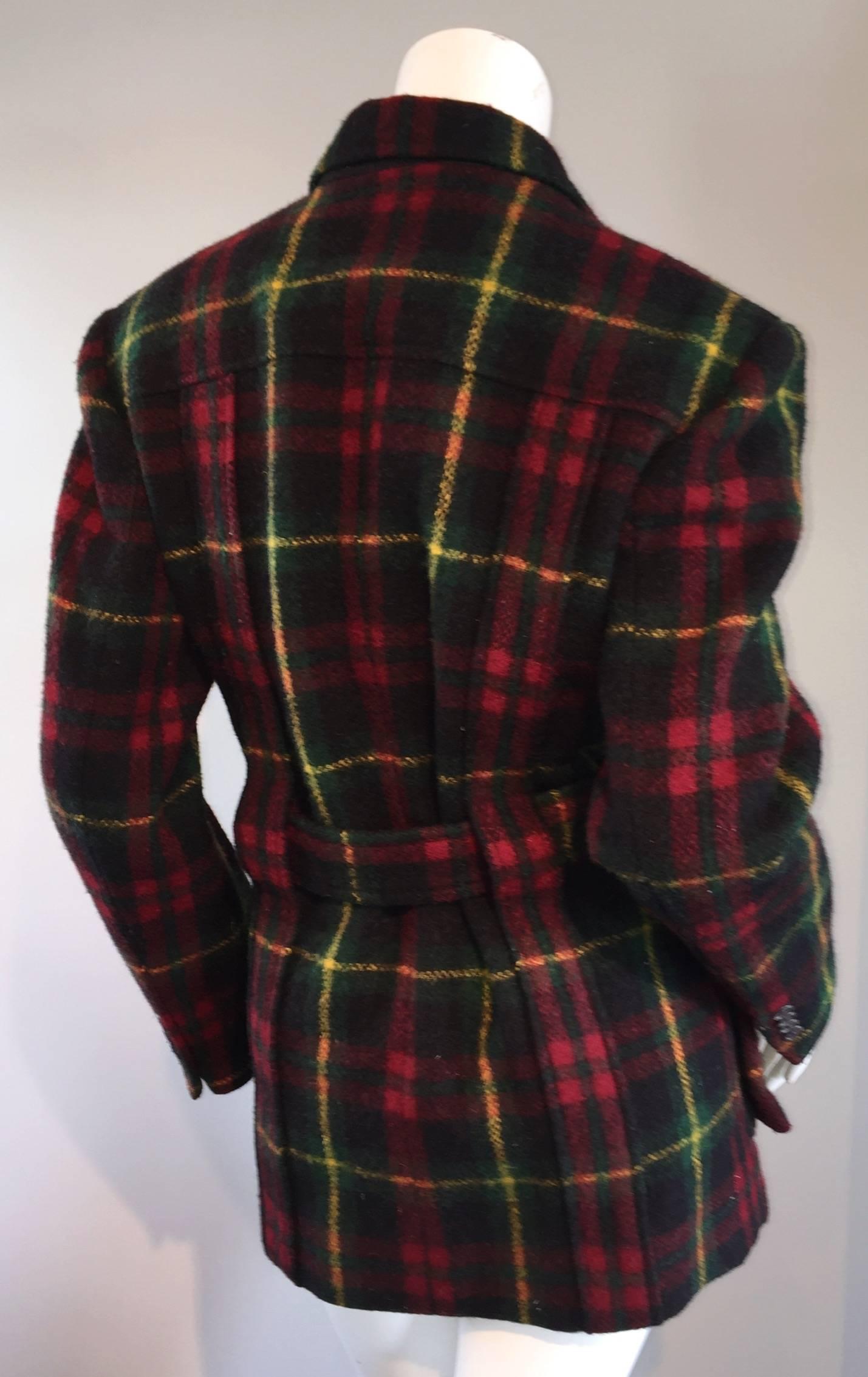 Classic Vintage Ralph Lauren ' Blue Label ' Tartan Plaid Belted Wool Car Coat 2