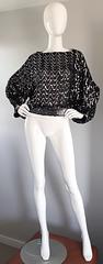 Vintage Jeanette Kastenberg 1980s St Martin Nero Argento Paillettes 80s Silk Blouse