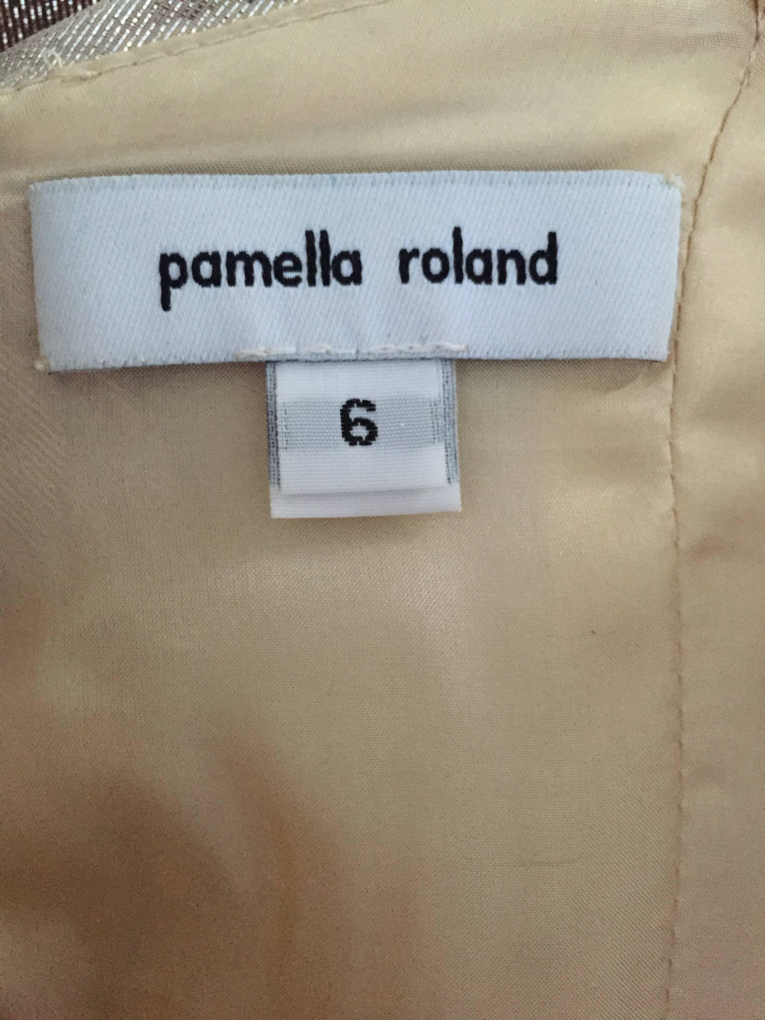 New Pamella Roland Size 6 Gold Ombre Metallic One Shoulder Grecian Silk Dress For Sale 1