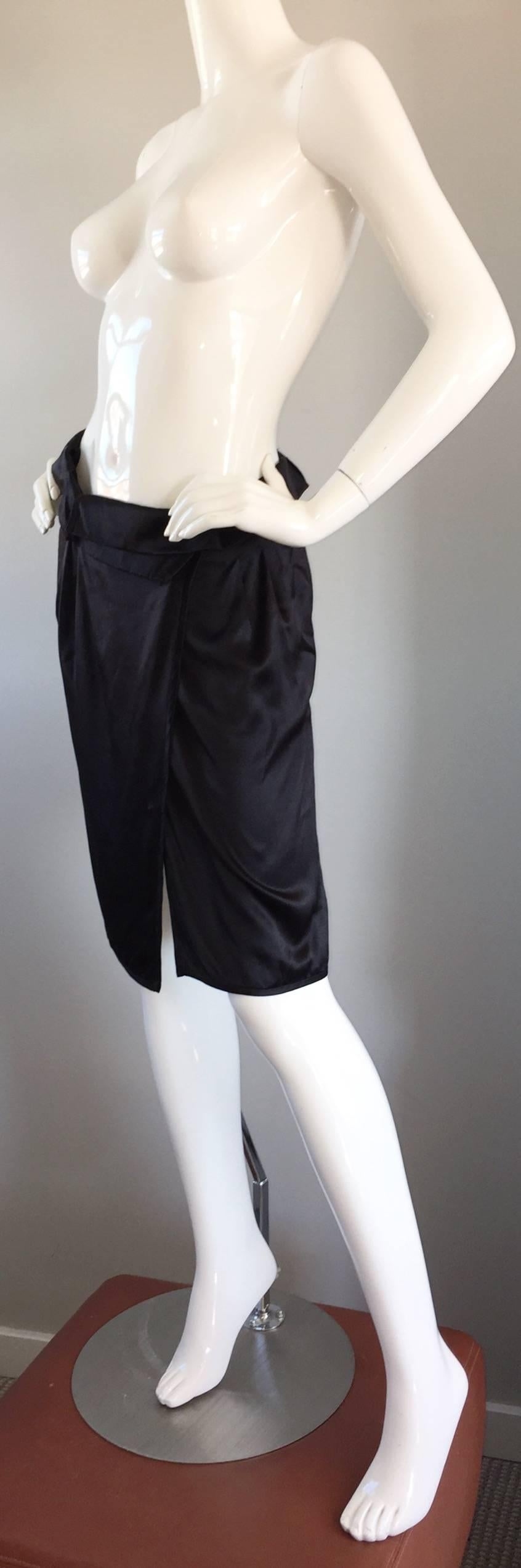 Brand New Miu Miu Black Silk Asymmetrical Draped Wrap Skirt NWT In New Condition For Sale In San Diego, CA