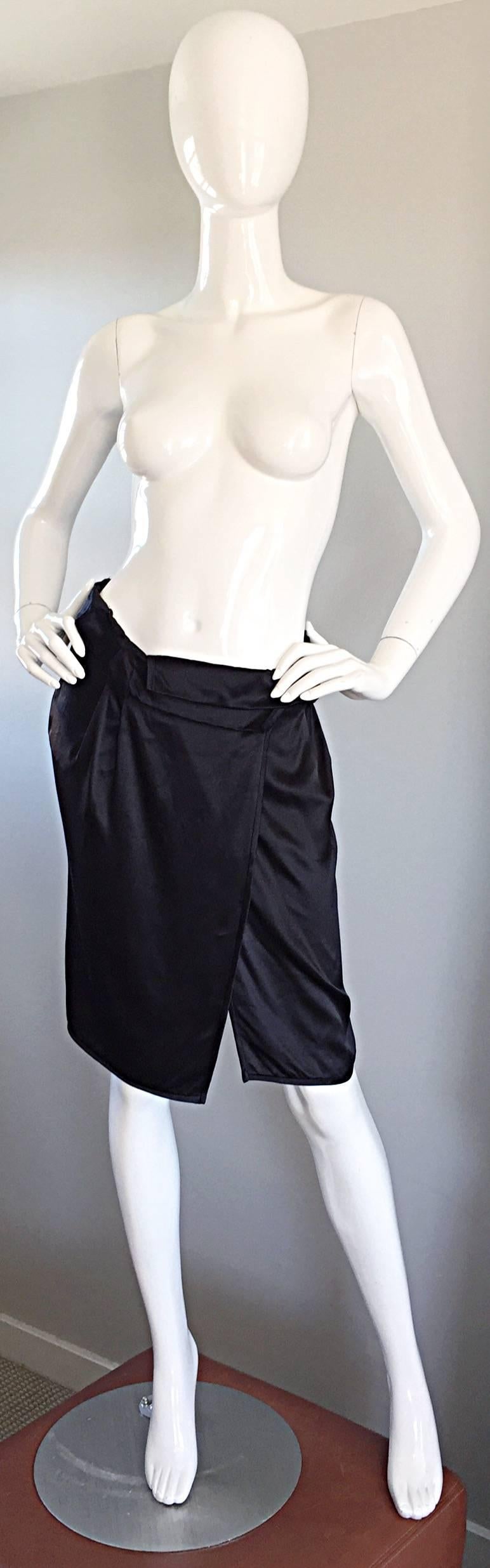 Women's Brand New Miu Miu Black Silk Asymmetrical Draped Wrap Skirt NWT For Sale