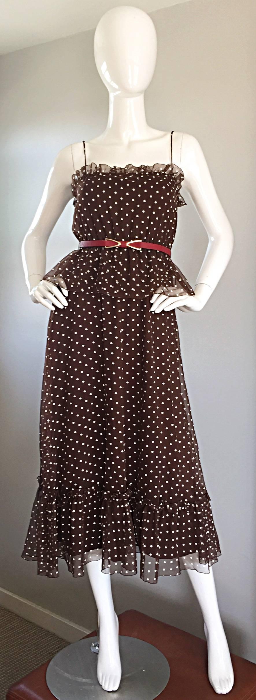 brown and white polka dot dress