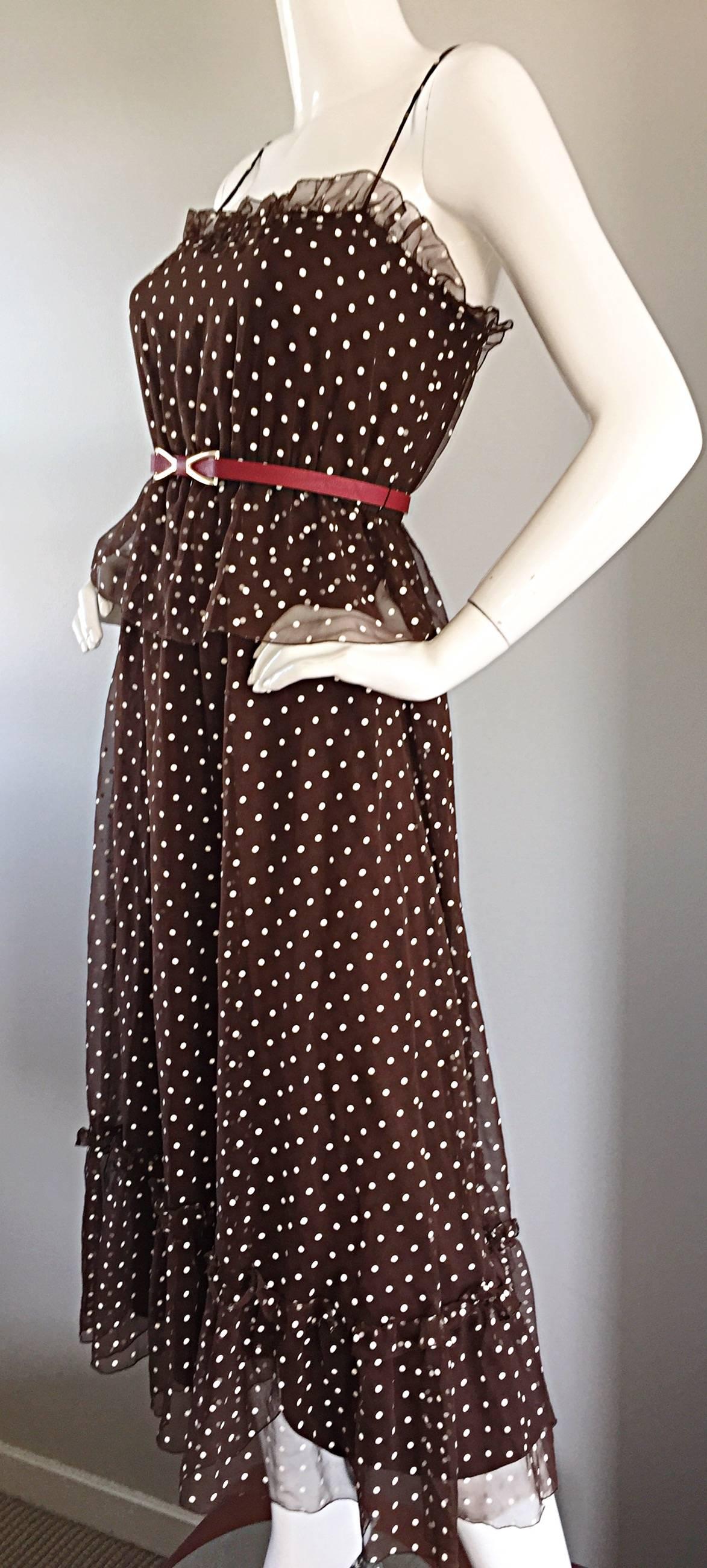 Women's Vintage Pat Richards for Bullocks Wilshire Brown & White Polka Dot Belted Dress 