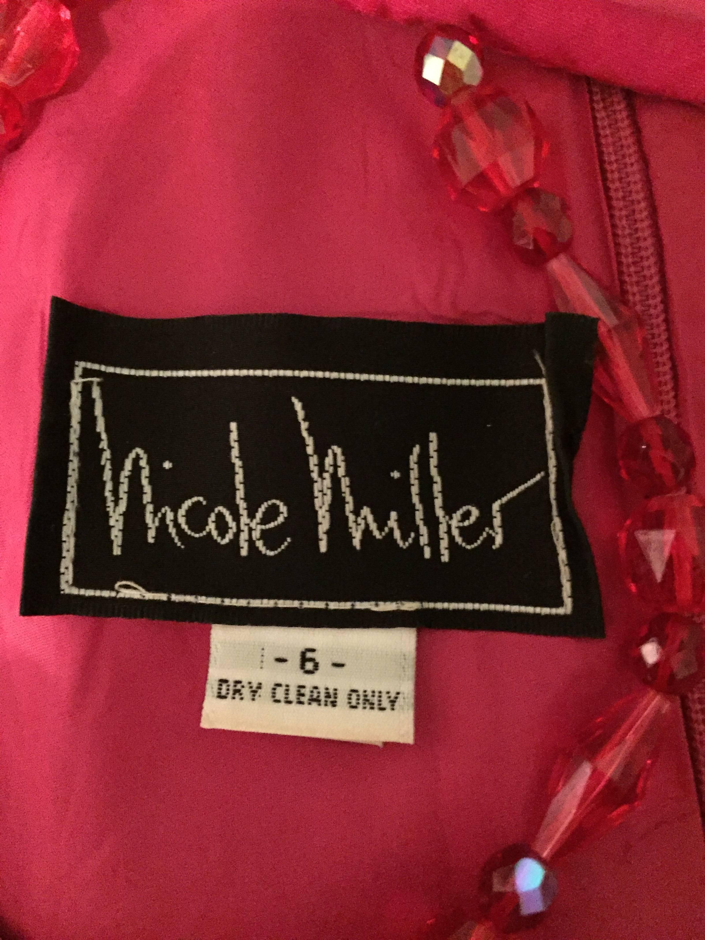Sexy Vintage Nicole Miller 1990s Hot Pink Fuchsia Bodycon Silk Beaded Cage Dress 6