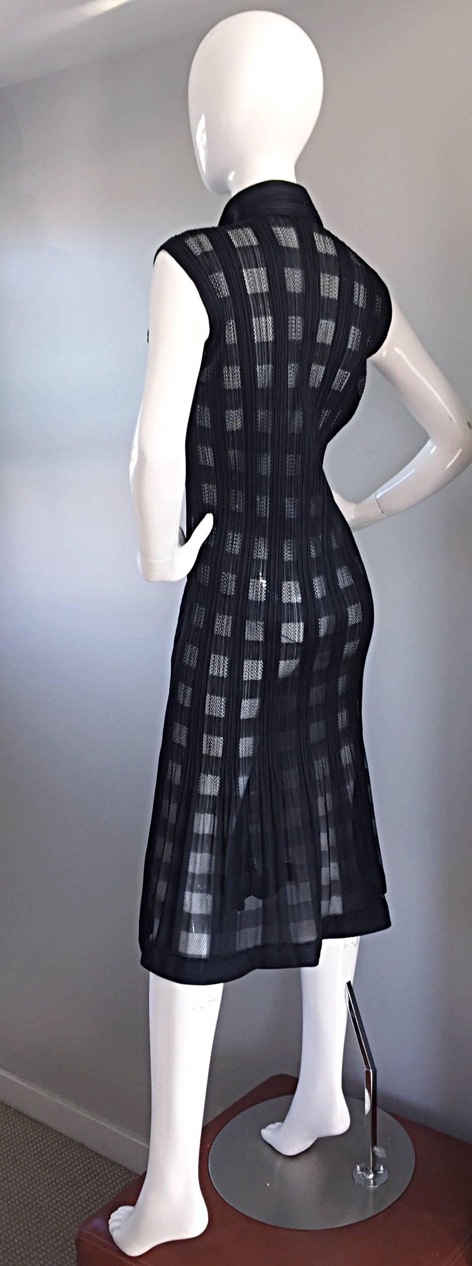 Rare Vintage Issey Miyake Crochet Cut - Out Black Pleated Semi - Sheer Dress 1