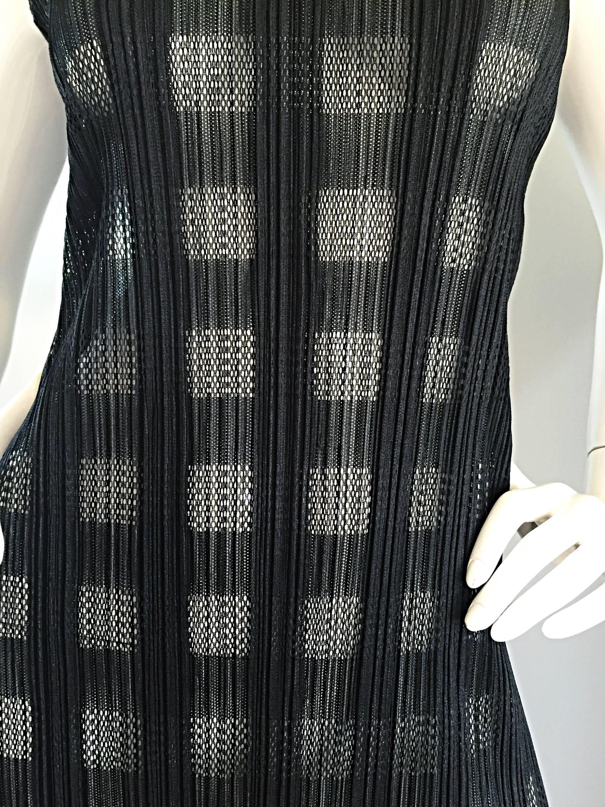 Rare Vintage Issey Miyake Crochet Cut - Out Black Pleated Semi - Sheer Dress 4