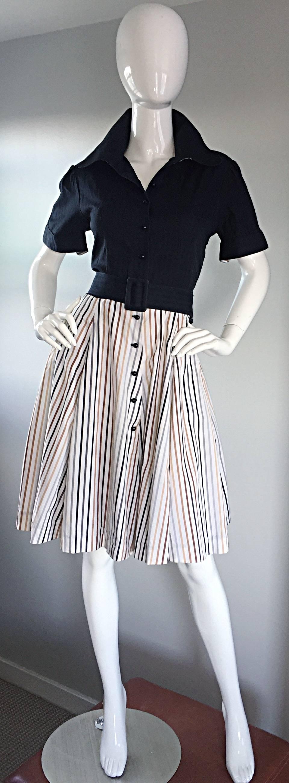 Women's Al's Attire 1990s does 1950s Vintage Black Rockabilly Pinstripe Shirt Dress