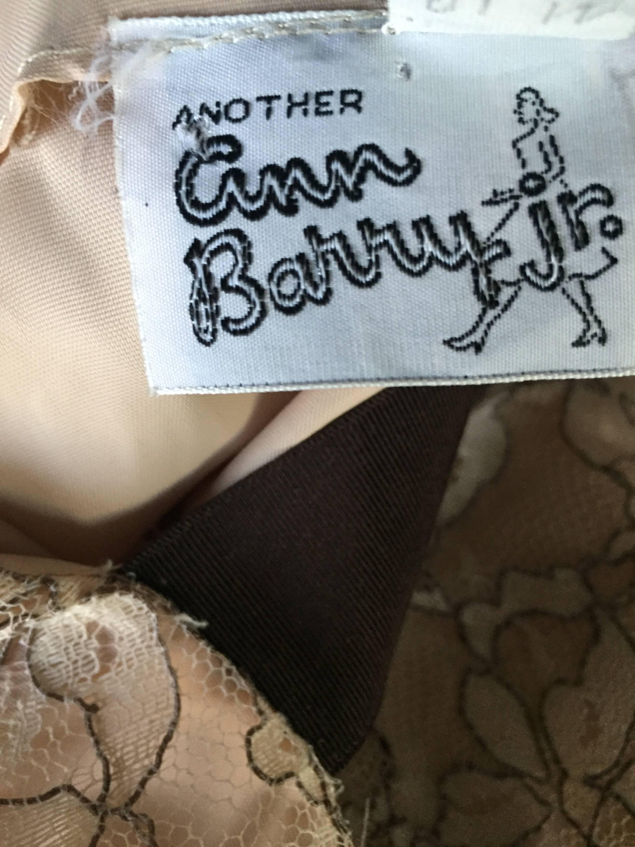 1960er Ann Barry Vintage Chantilly Spitze Taupe + Braun A - Linie Shift Gestuftes Kleid im Angebot 5
