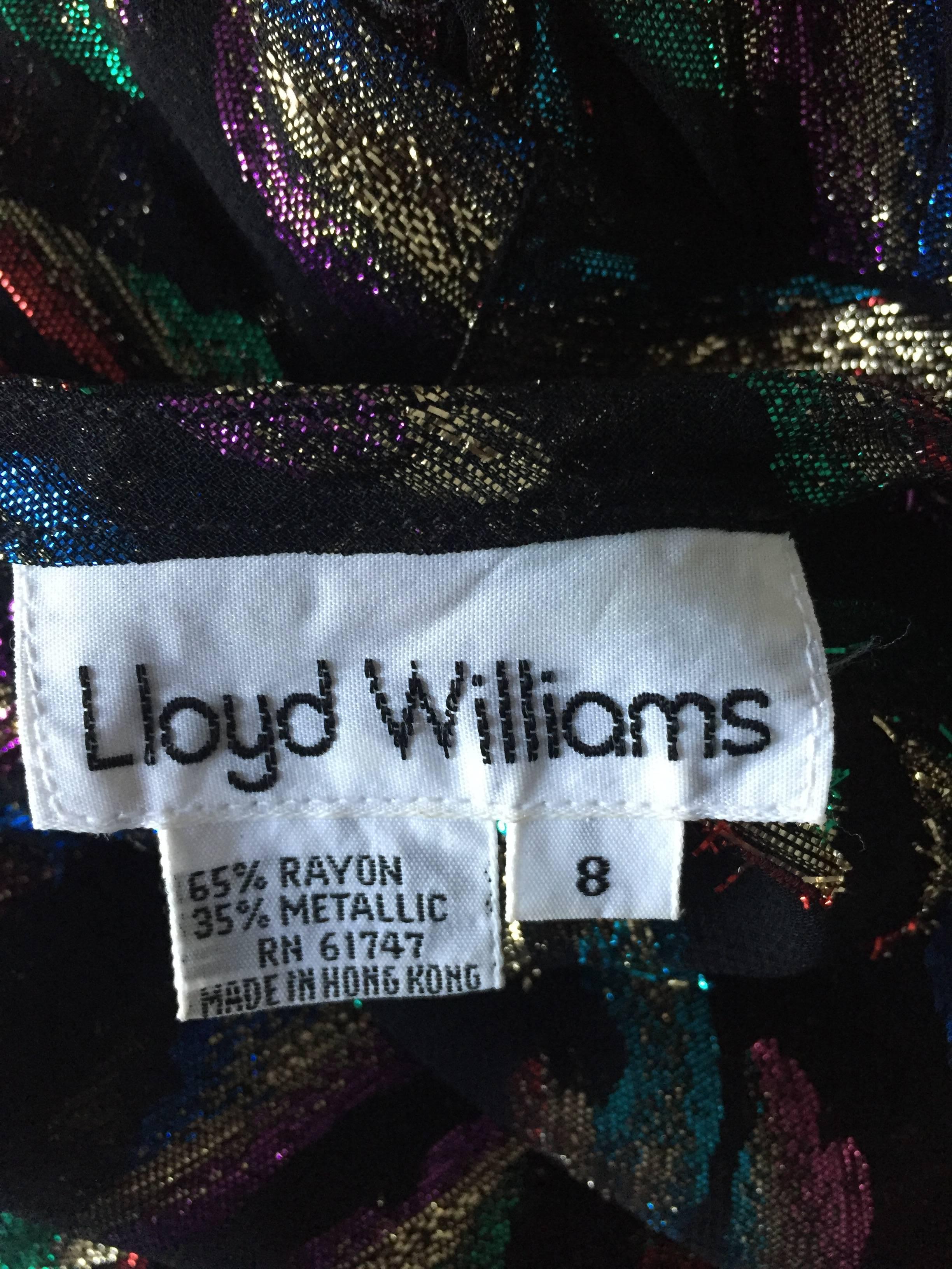 Vintage Llyod Williams Size 8 Semi Sheer Black Blouse Colorful Abstract Metallic For Sale 6