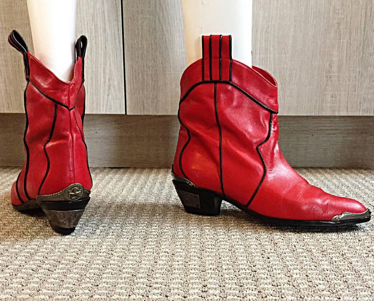 Incredible Vintage " Hippopotamus " Red Ankle " Lone Star " Cowboy Boots Sz. 8.5 at 1stDibs