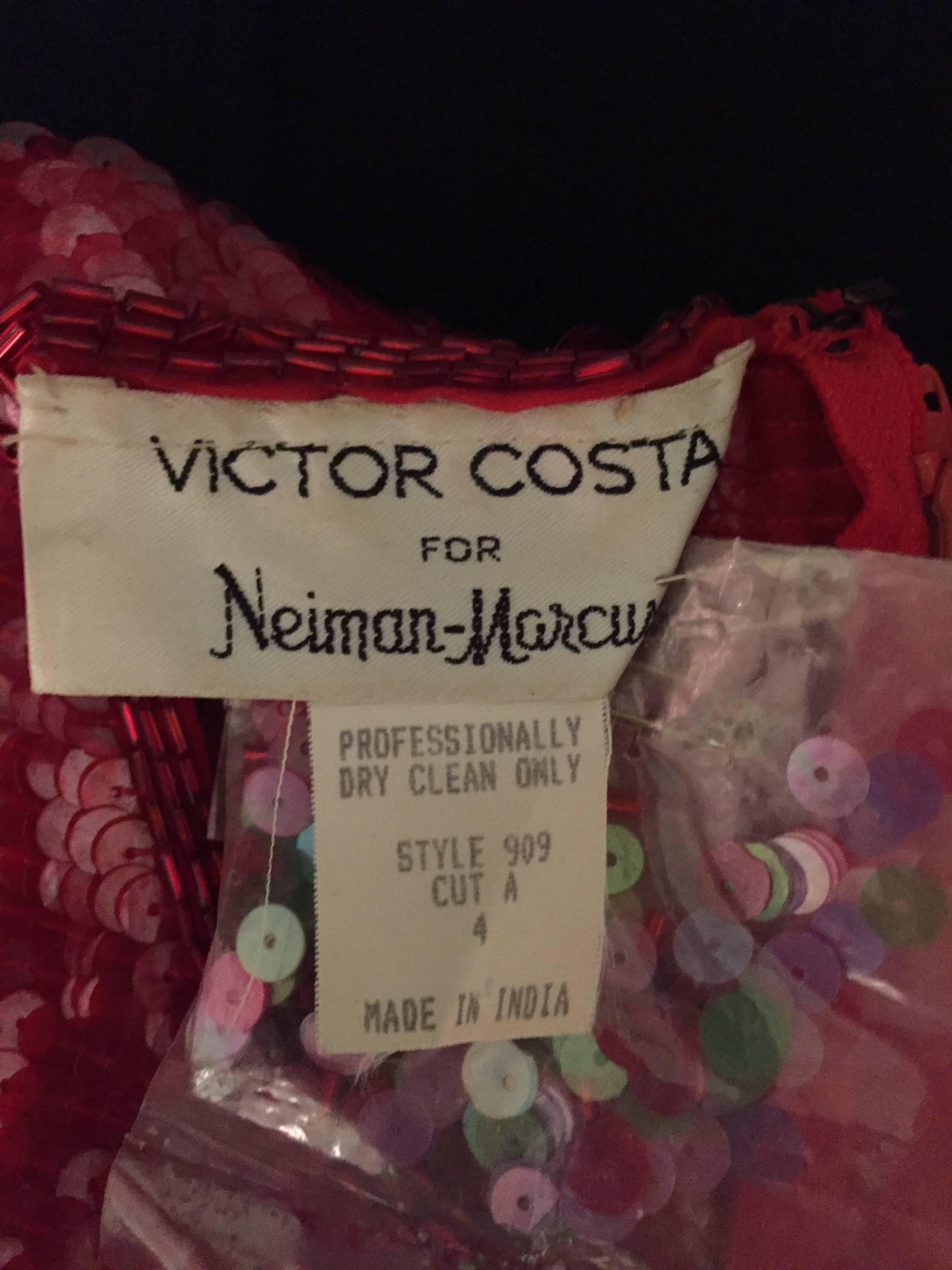 Vintage Victor Costa For Neiman Marcus Colorful Sequin Chiffon Peplum Crop Top For Sale 1