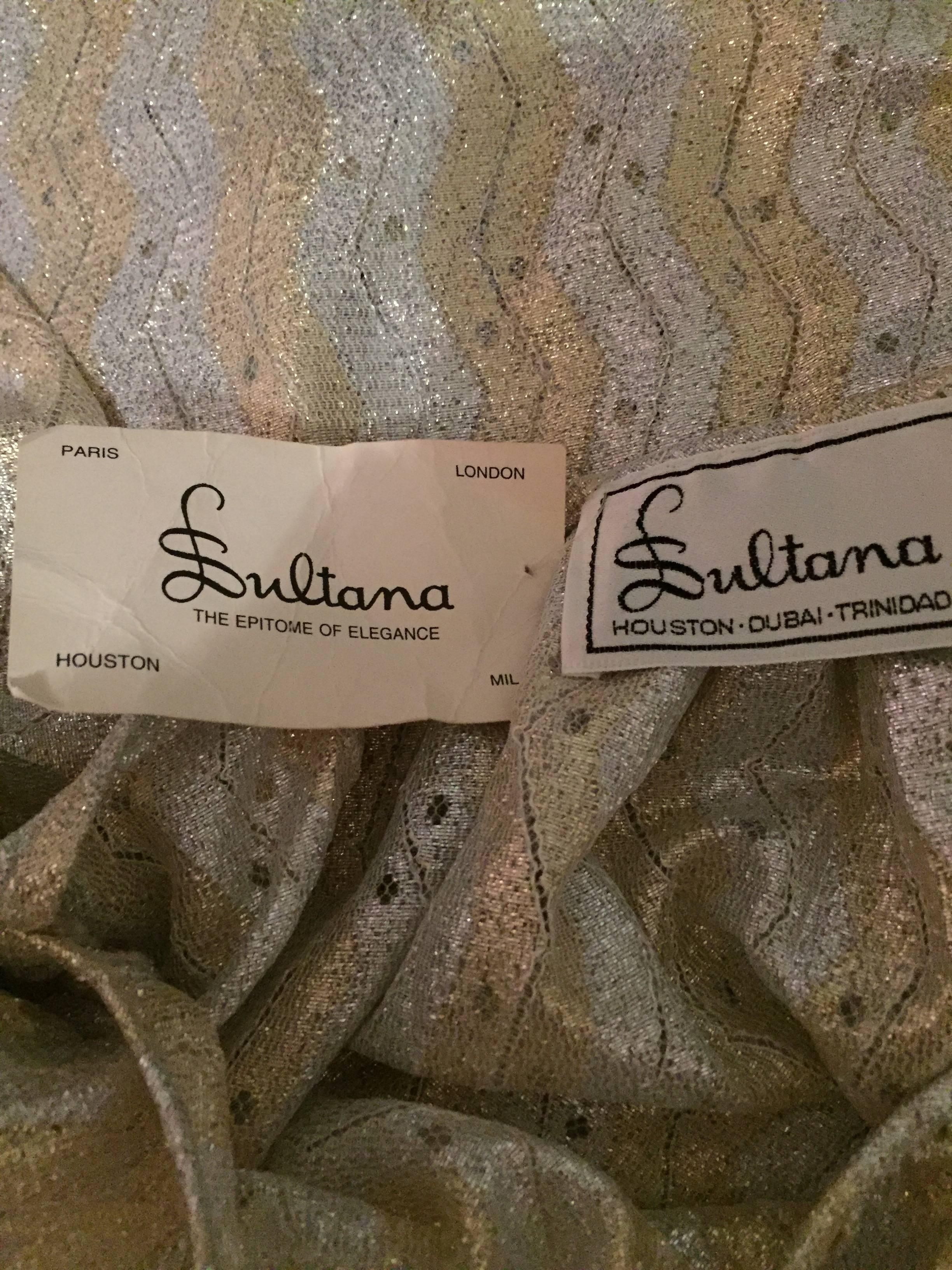 Vintage Sultana / Adini Silver and Gold Metallic Silk Crochet Short Sleeve Dress For Sale 3