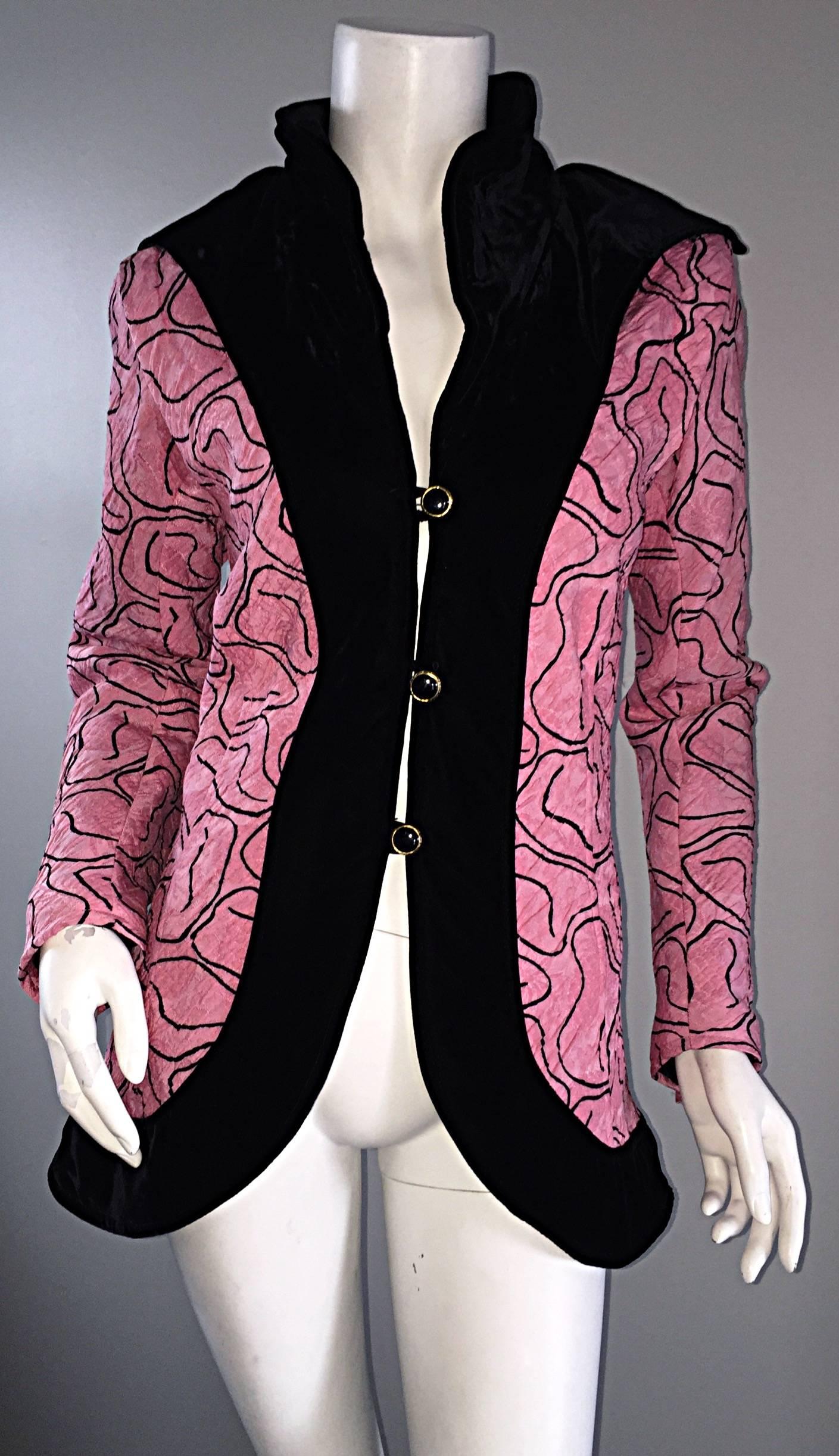 Purple Fabulous Vintage Emanuel Ungaro Pink + Black Avant Garde Jacket Blazer 