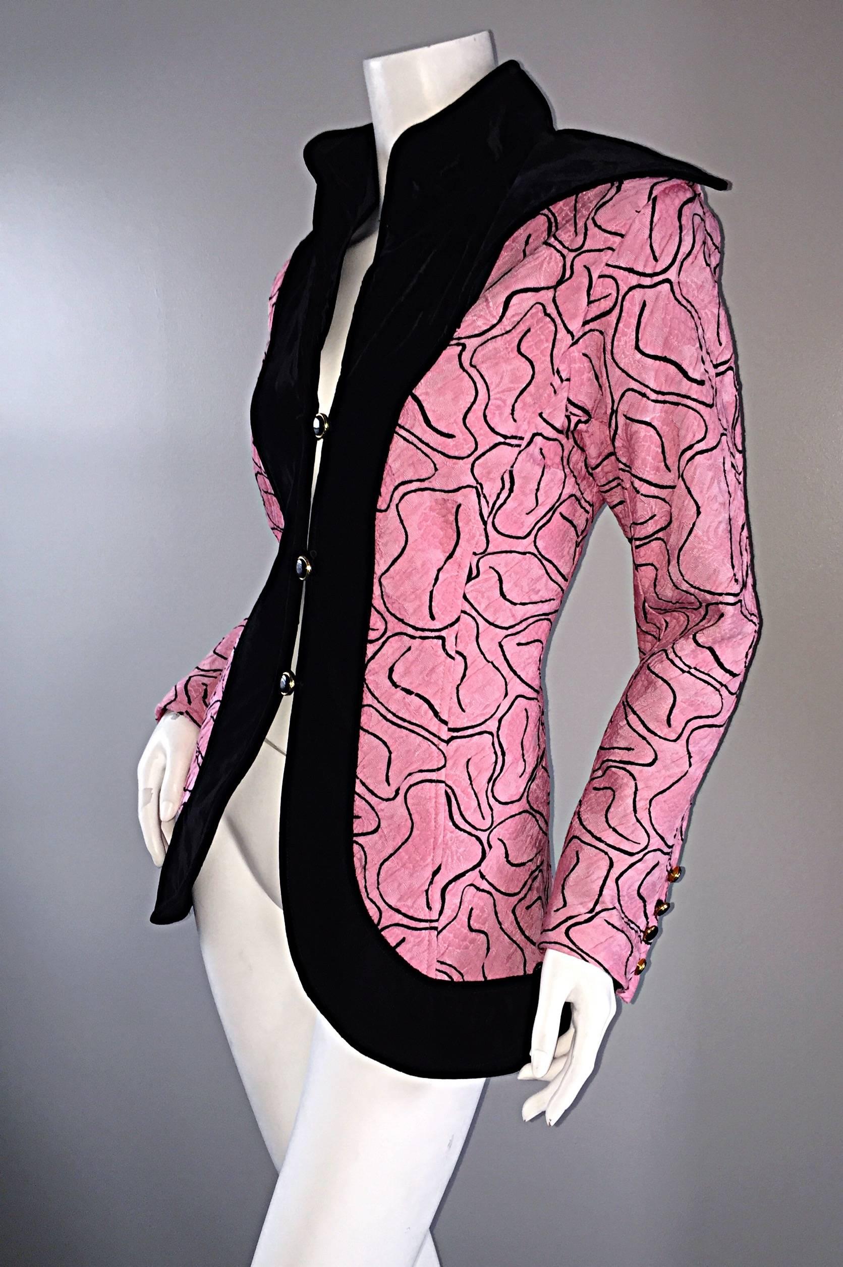 Fabulous Vintage Emanuel Ungaro Pink + Black Avant Garde Jacket Blazer  1