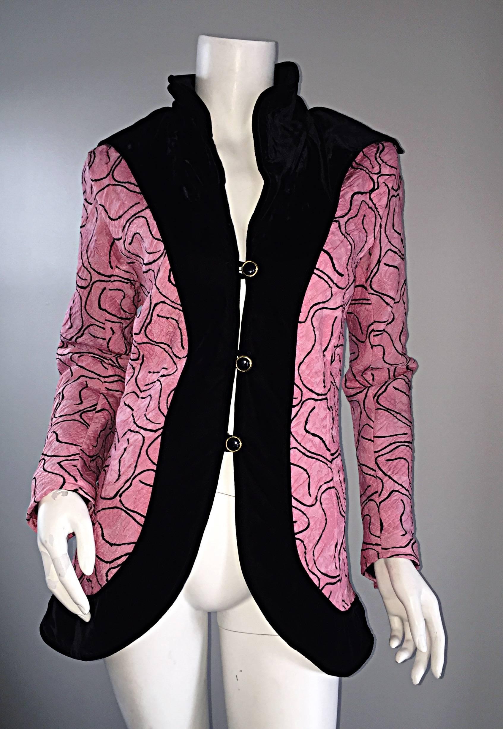 Fabulous Vintage Emanuel Ungaro Pink + Black Avant Garde Jacket Blazer  3