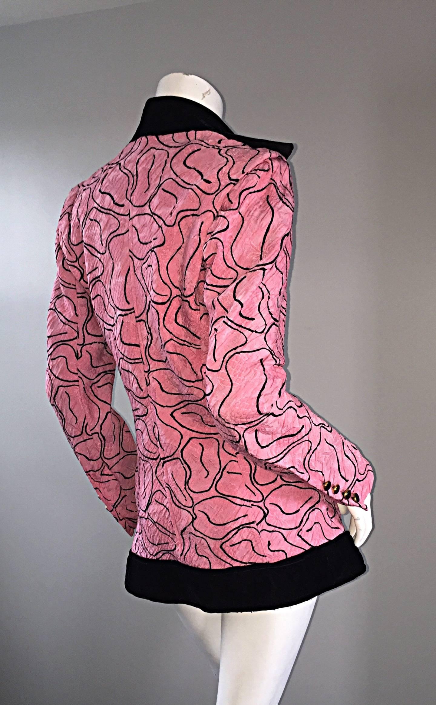 Women's or Men's Fabulous Vintage Emanuel Ungaro Pink + Black Avant Garde Jacket Blazer 