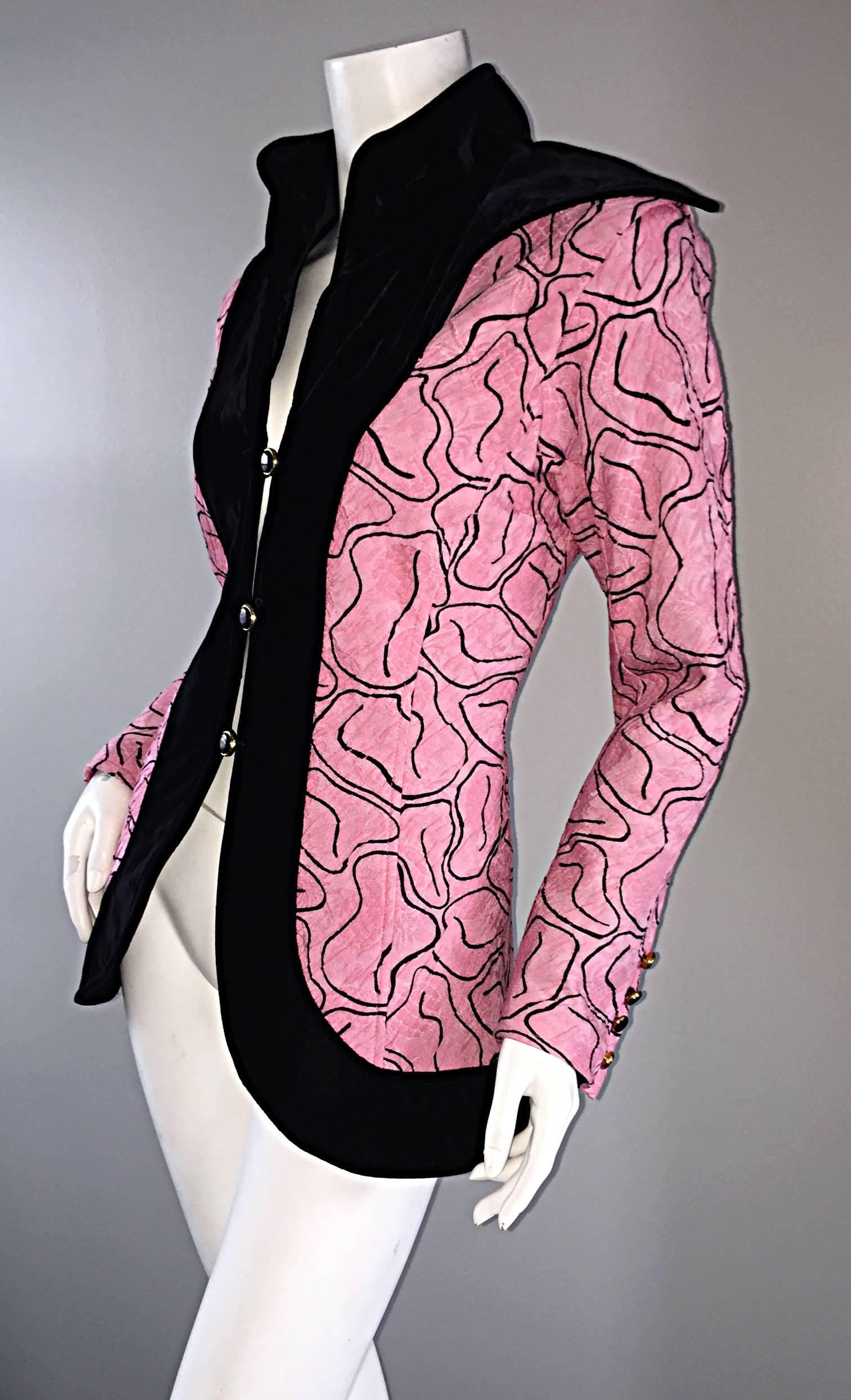 Fabulous Vintage Emanuel Ungaro Pink + Black Avant Garde Jacket Blazer  In Excellent Condition In San Diego, CA