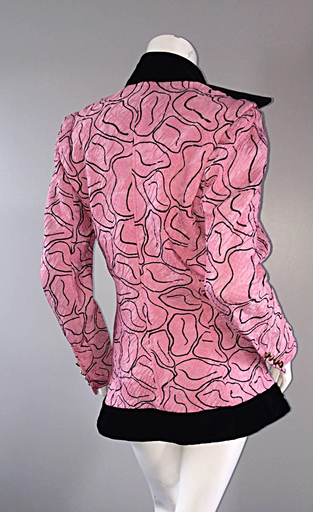 Fabulous Vintage Emanuel Ungaro Pink + Black Avant Garde Jacket Blazer  4
