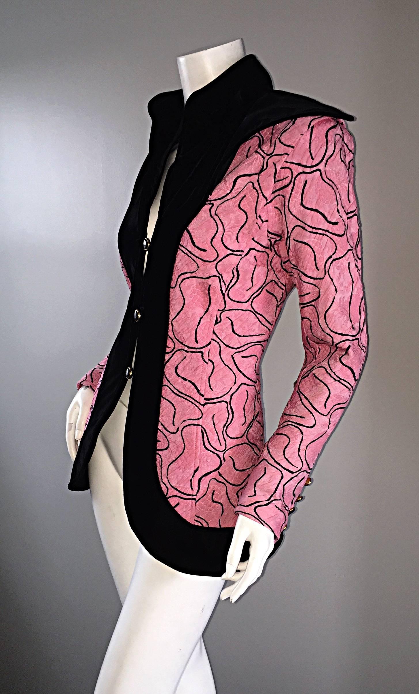 Fabulous Vintage Emanuel Ungaro Pink + Black Avant Garde Jacket Blazer  2