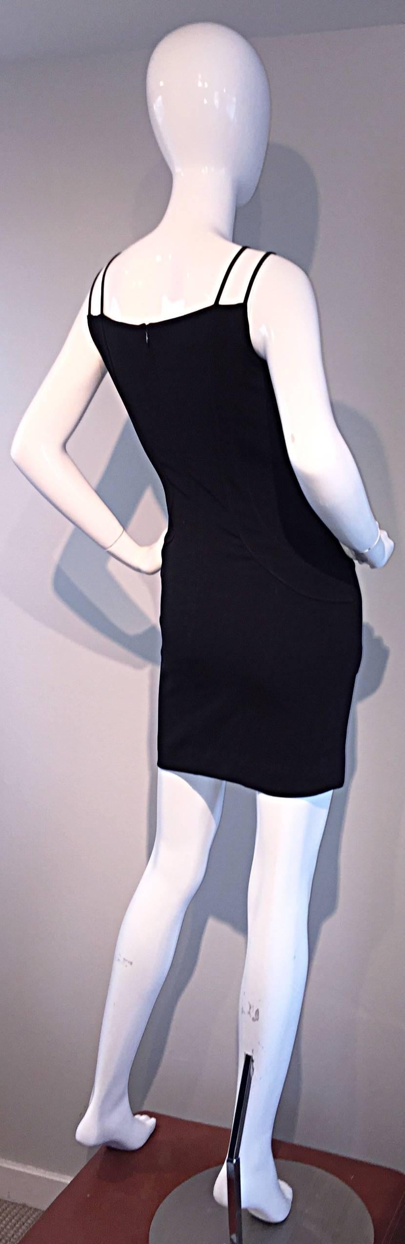 Sexy Vintage Thierry Mugler 1990s Avant Garde Black Bodycon Dress w/ Pockets  1