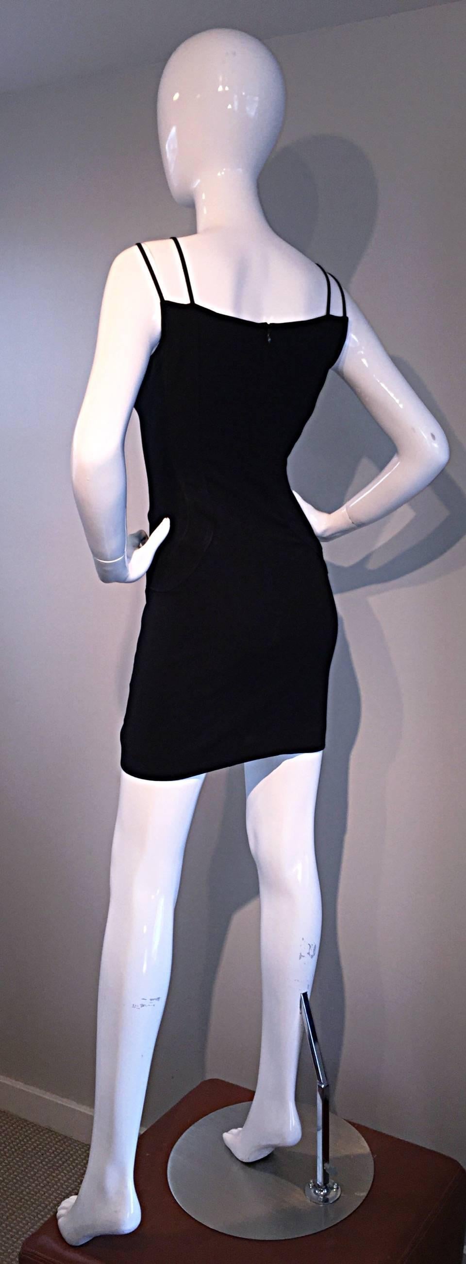 Sexy Vintage Thierry Mugler 1990s Avant Garde Black Bodycon Dress w/ Pockets  3