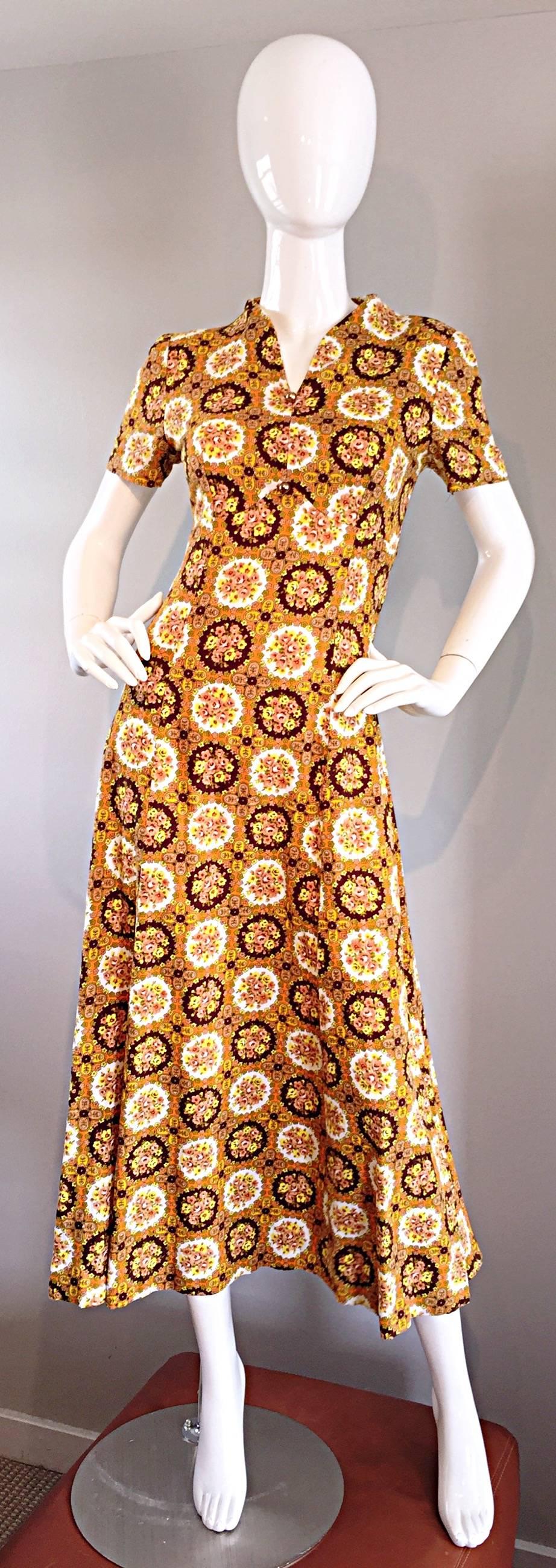 Vintage Joseph Magnin 1970s Boho Cotton Flower 70s Bohemian Ethnic Midi Dress 1