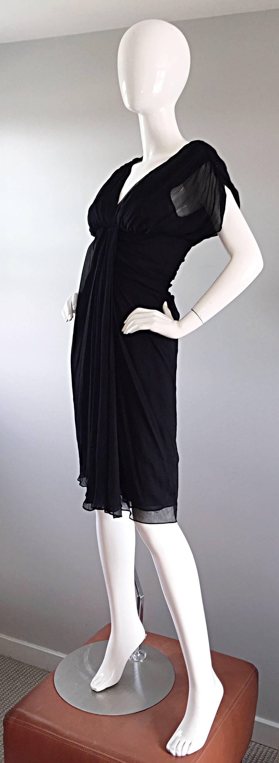 Diane Von Furstenberg Size 0 / 2 Black Silk Chiffon Grecian Dress Open Back In Excellent Condition For Sale In San Diego, CA