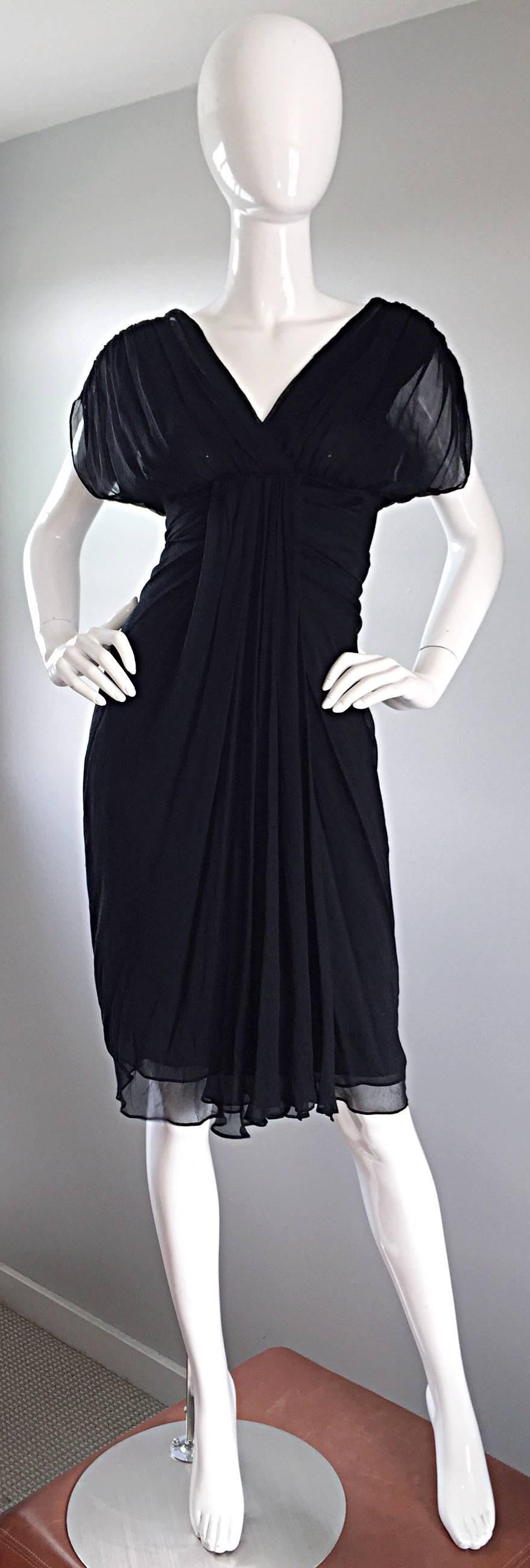 Diane Von Furstenberg Size 0 / 2 Black Silk Chiffon Grecian Dress Open Back For Sale 1