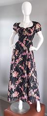 1970s Joseph Magnin Black Multi Colored Flower Print Vintage 70s Maxi Dress