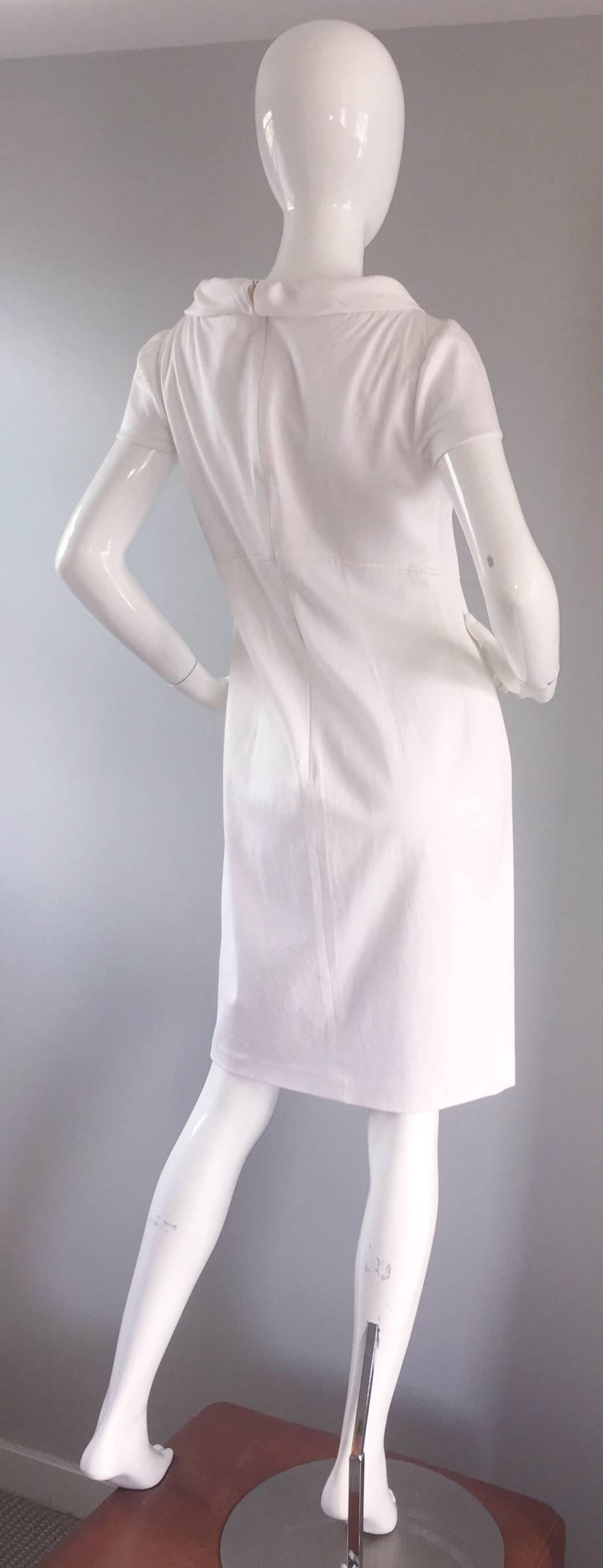 Gray Brand New Valentino White Jackie O 1960s 60s Style Cowl Neck Dress Rt. $3, 800