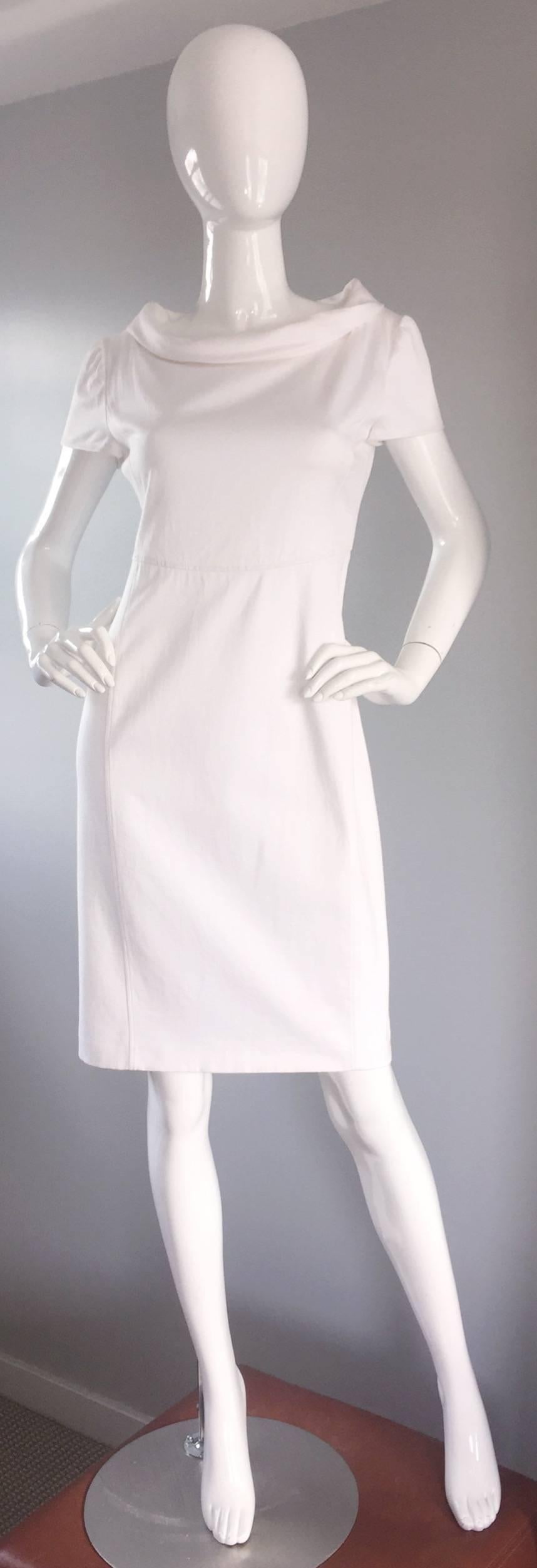 Brand New Valentino White Jackie O 1960s 60s Style Cowl Neck Dress Rt. $3, 800 In Excellent Condition In San Diego, CA