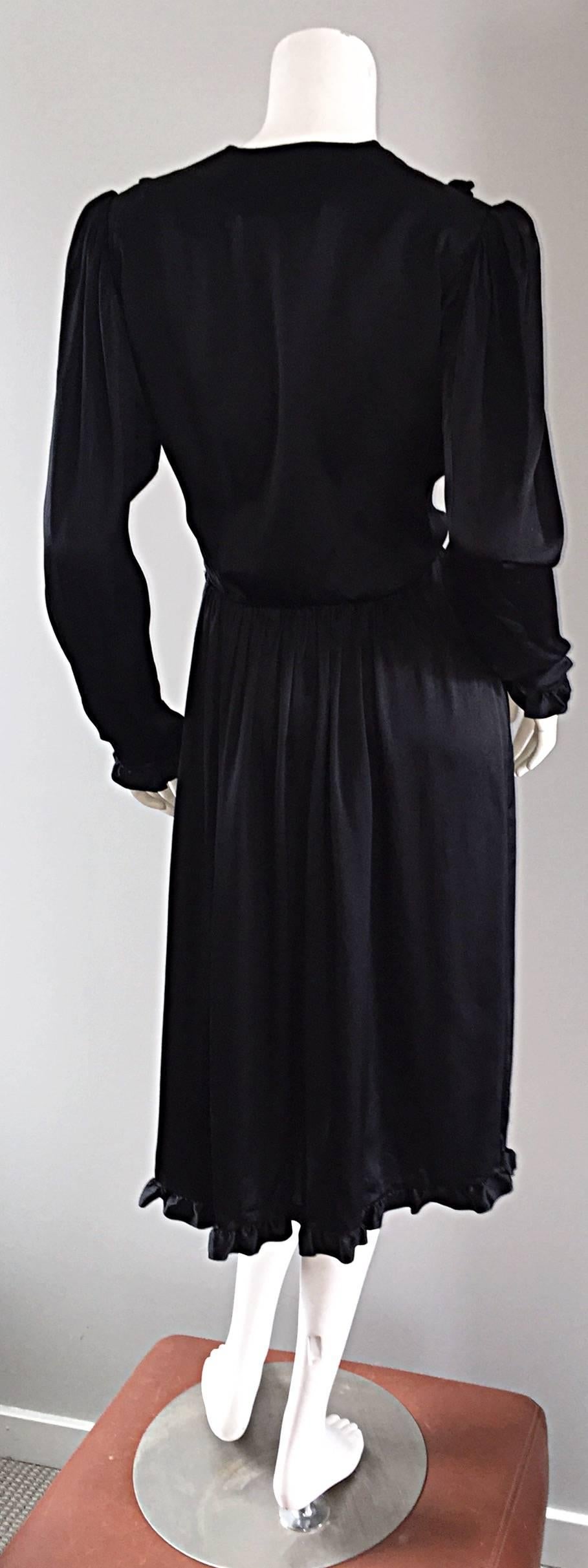 Women's Vintage Yves Saint Laurent ' Rive Gauche ' Black Silk Russian Collection Dress  For Sale