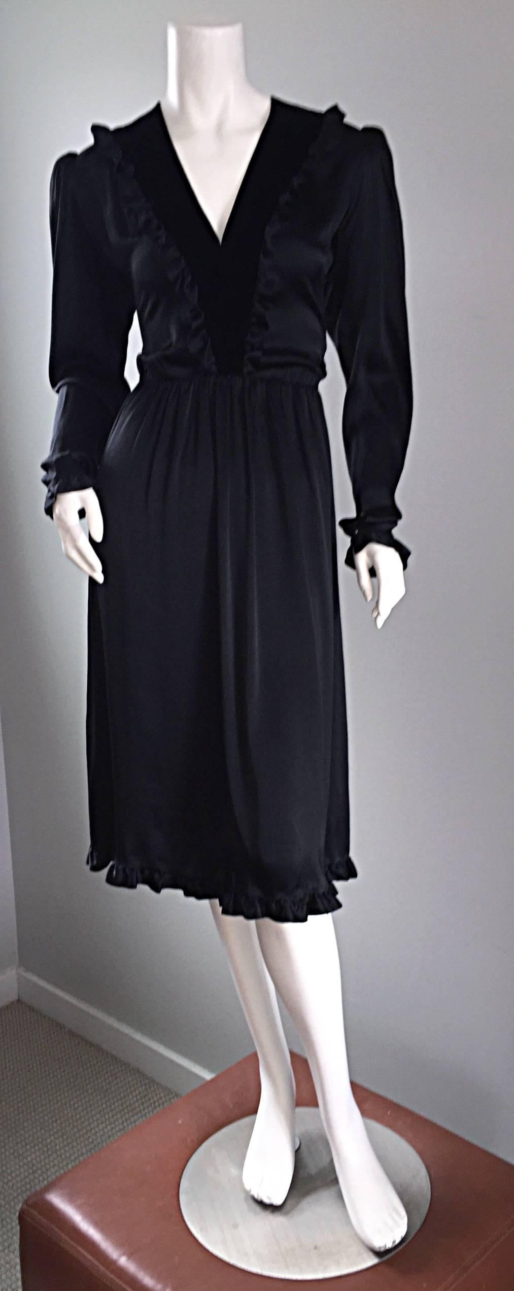 Vintage Yves Saint Laurent ' Rive Gauche ' Black Silk Russian Collection Dress  For Sale 2