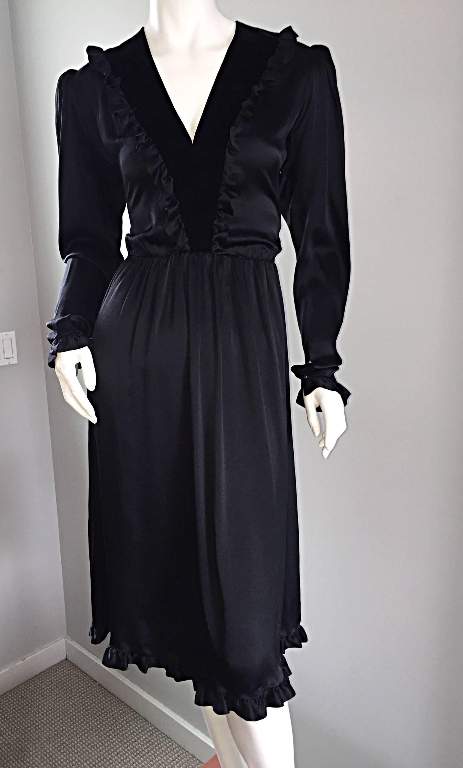 Vintage Yves Saint Laurent ' Rive Gauche ' Black Silk Russian Collection Dress  For Sale 1