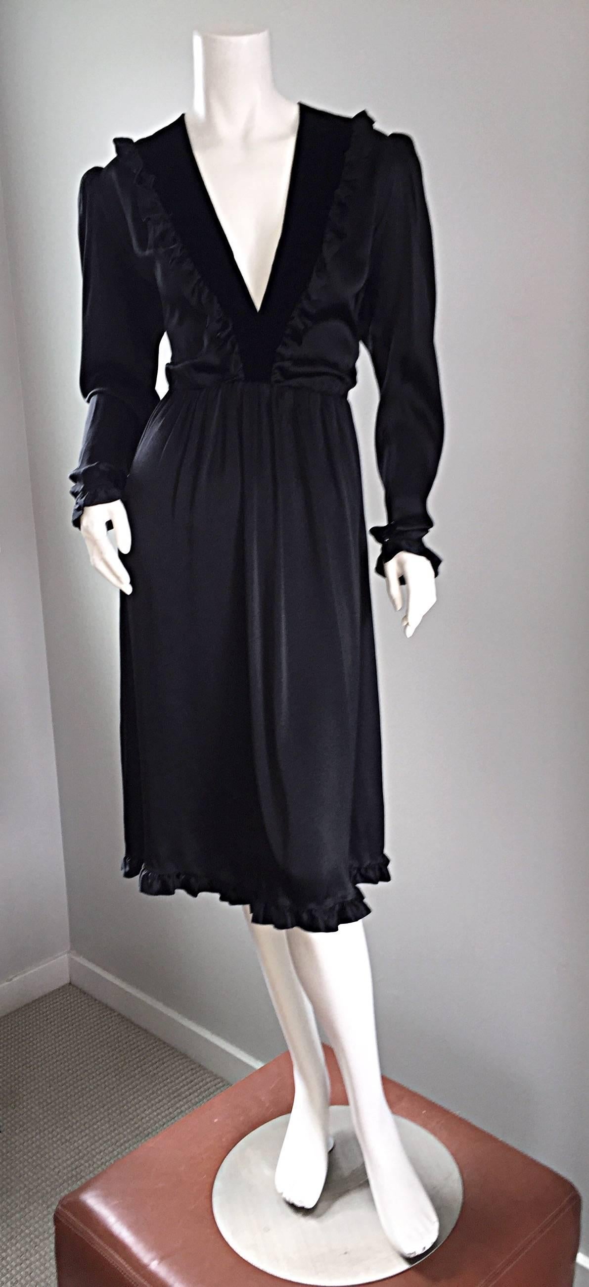Vintage Yves Saint Laurent ' Rive Gauche ' Black Silk Russian Collection Dress  In Excellent Condition For Sale In San Diego, CA