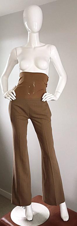 Rare Dirk Bikkembergs Ultra High Waisted Corset Brown Pinstripe Flare Leg  Pants