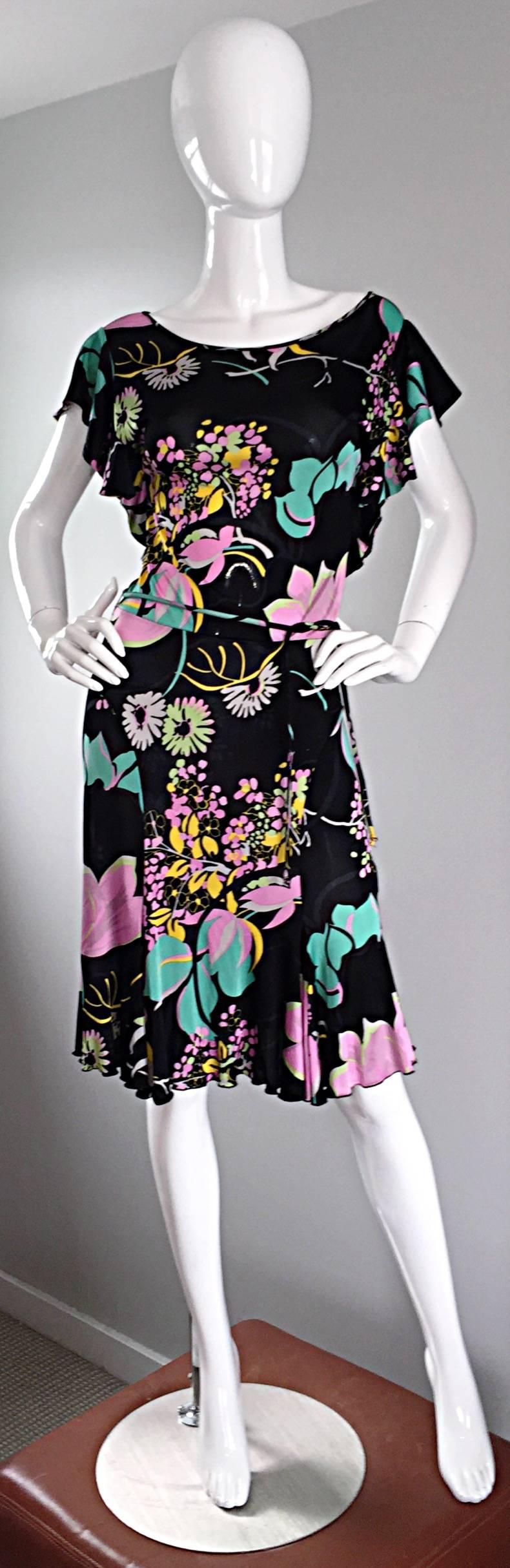 Precioso Blumarine by Anna Molinari Vestido negro de punto de rayón estilo años 30 + cinturón en venta 4