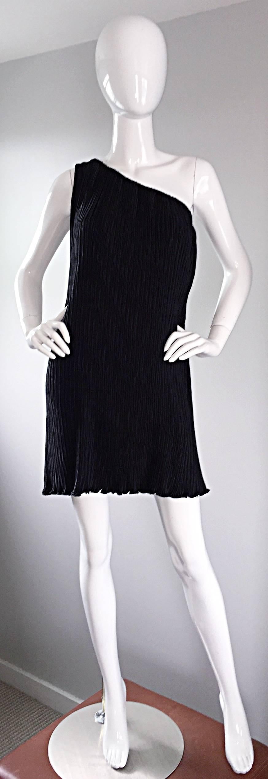 Mary McFadden Vintage One - Shoulder Fortuny Pleated Black Grecian Dress 5