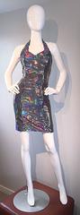 Mike Benet 1990s Vintage Holographic Mirrored Bodycon Sexy 90s Halter Dress