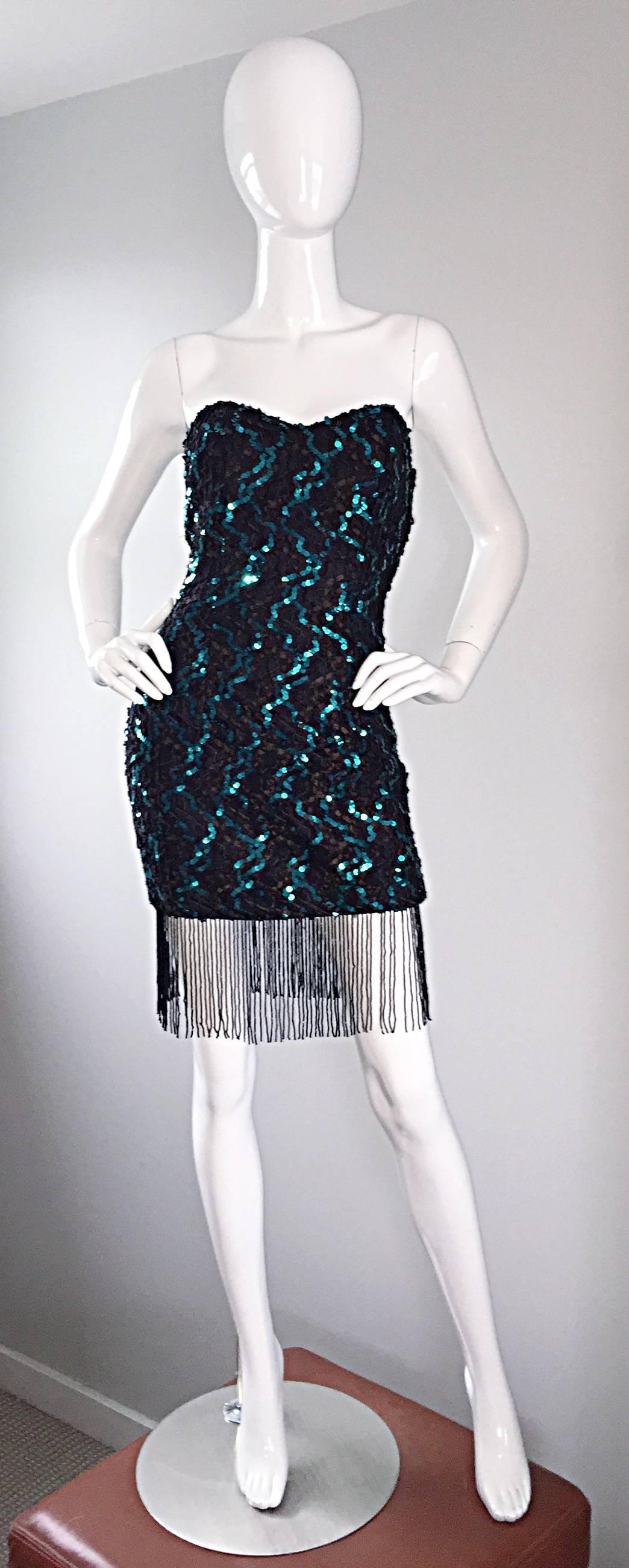 black fringe sequin dress