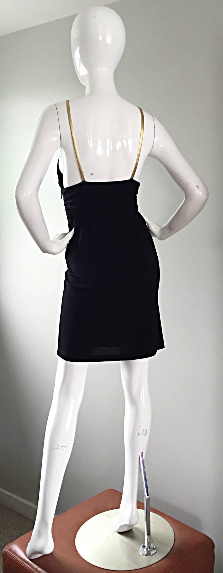 Sexy Vintage Celine Black Jersey Cut - Out Grecian Dress w/ Gold Leather Straps In Excellent Condition In San Diego, CA