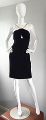 Sexy Vintage Celine Black Jersey Cut - Out Grecian Dress w/ Gold Leather Straps