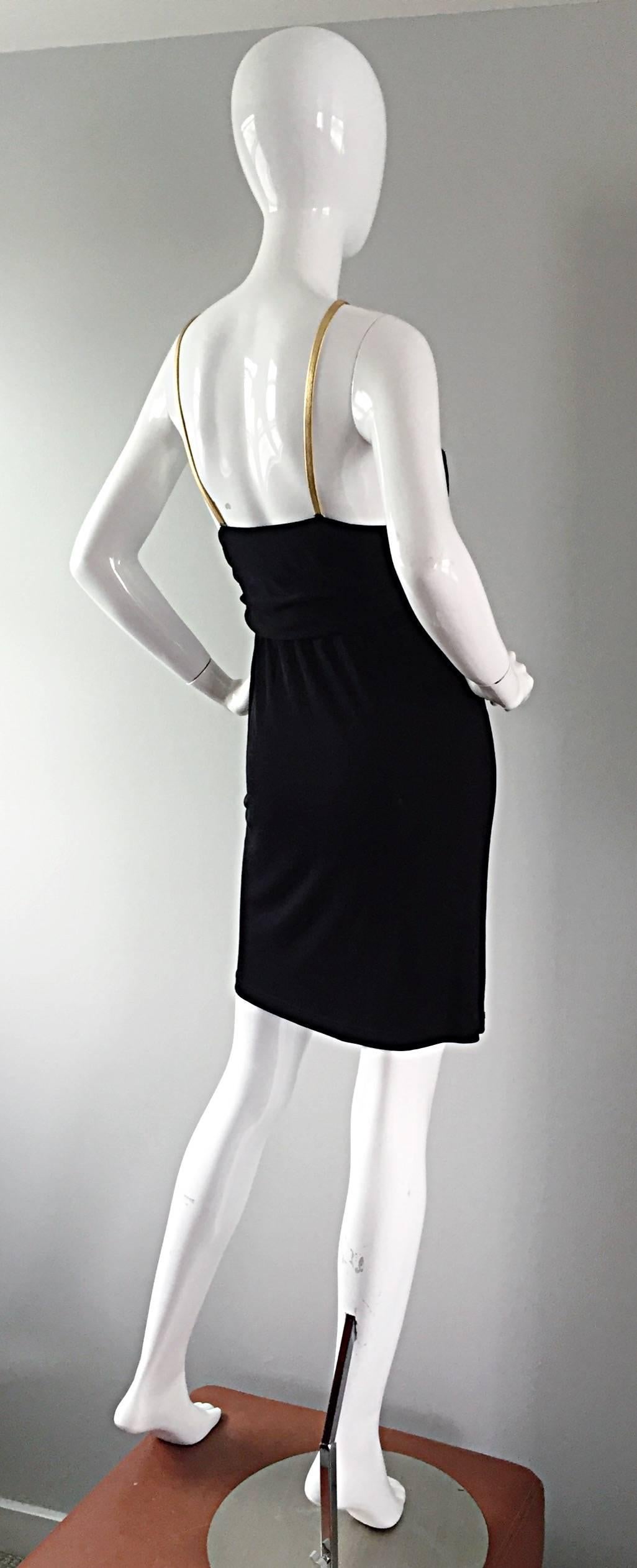 Sexy Vintage Celine Black Jersey Cut - Out Grecian Dress w/ Gold Leather Straps 2