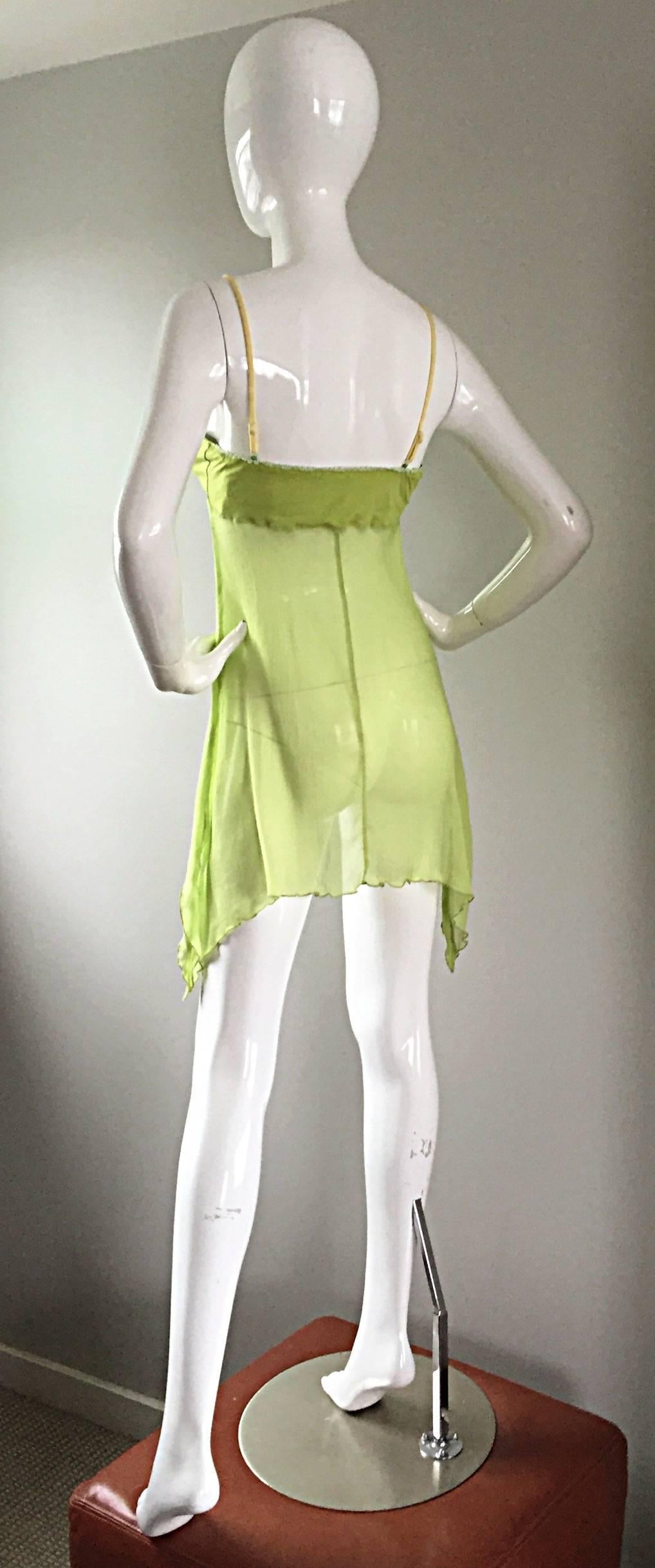 Exquisite Alexander McQueen c. 2004 BNWT Chartreuse Green Chiffon Jeweled Top 1