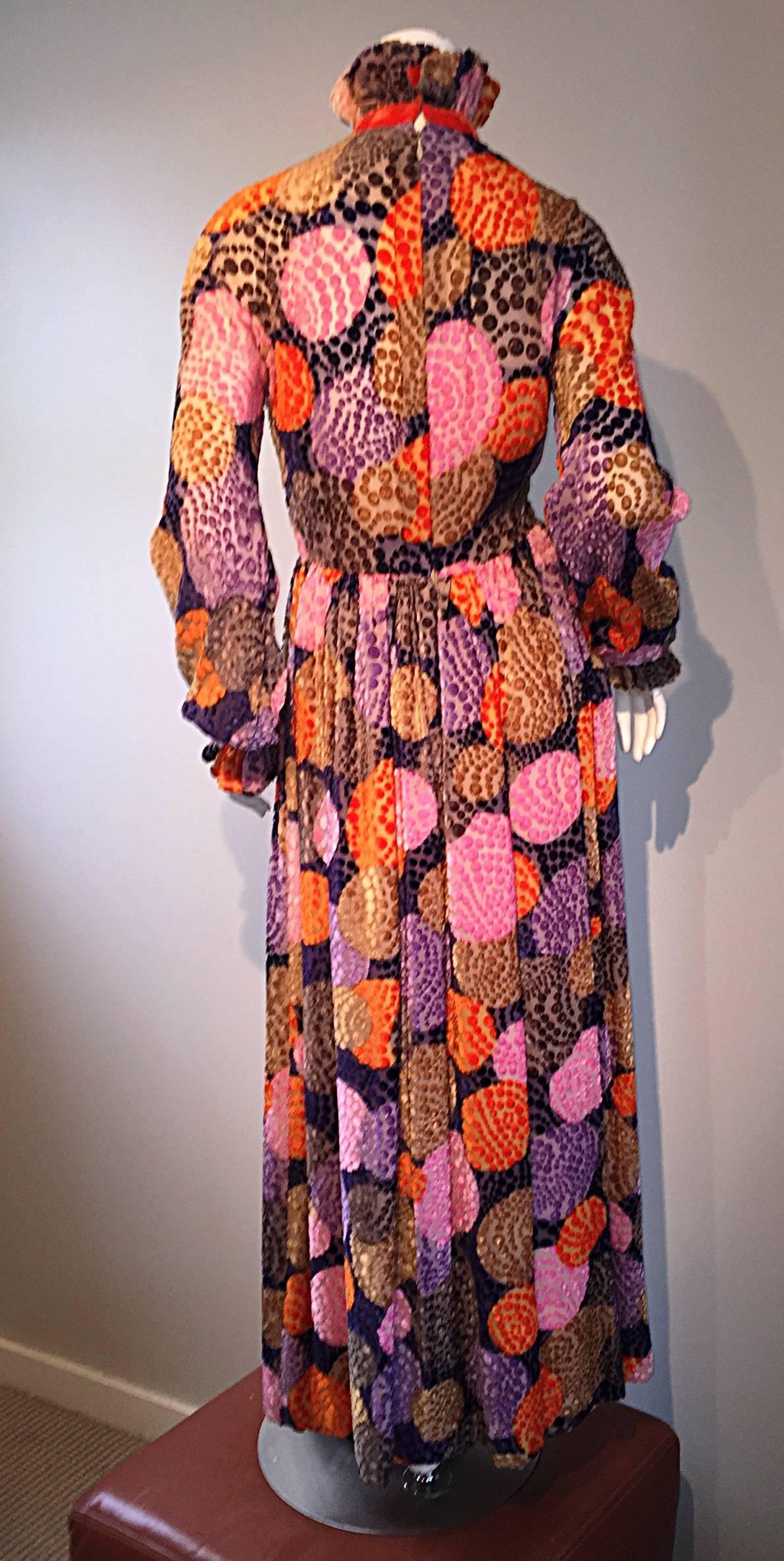 Sensational Vintage Geoffrey Beene 1970s Silk Burnt - Out Velvet 70s Dress 1