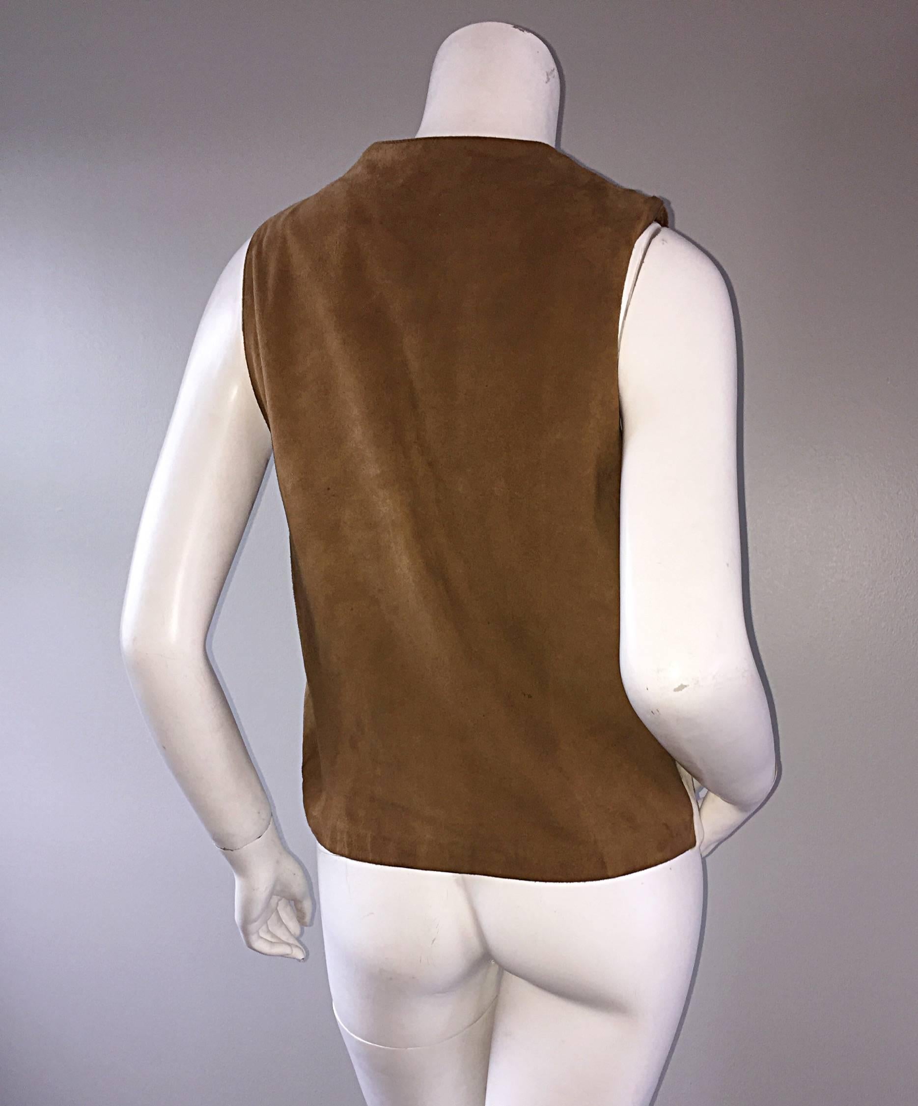 Rare Vintage Claude Montana 90s Calf Pony Hair Leather Suede Brown + White Vest 1